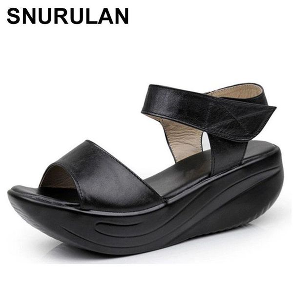

snurulanbig size women sandals ankle platform shoes solid lady wedges summer beach shoes leisure height increase swing, Black