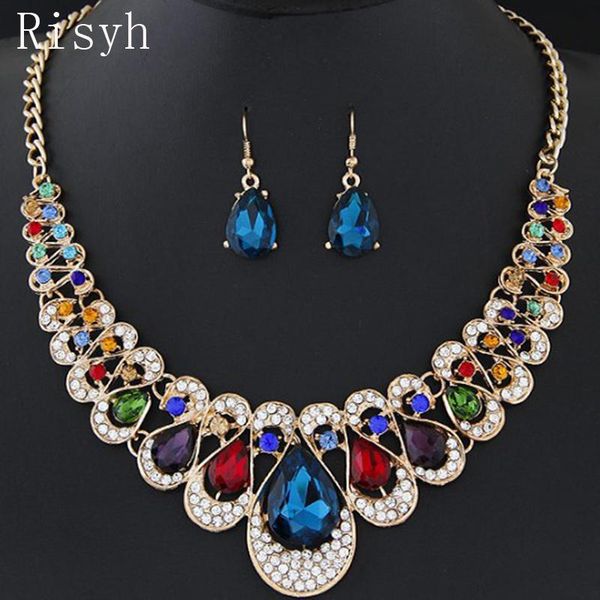 

chains risyh fashion lady necklace set alloy rhinestone droplet, Silver