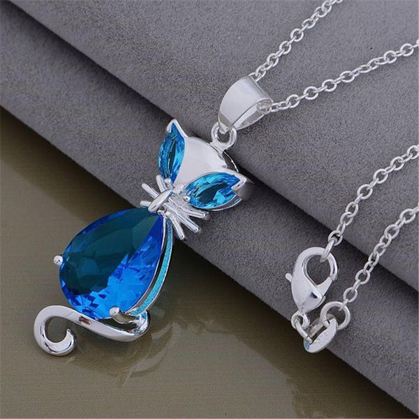 

factory direct selling silver color charms necklace for women lady jewelry fashion aesthetic blue crystal zircon necklace h bbytrw