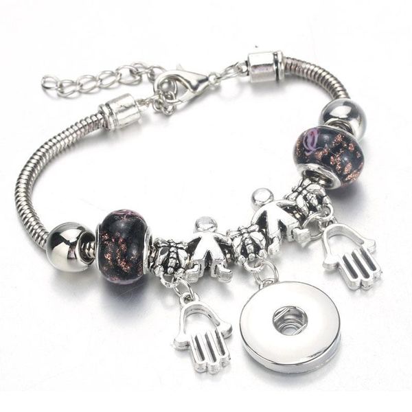 

new 6 colors palm pendant snap bracelet lobster buckle snake chain bangles beaded bracelet fit 18mm snap women bbylvd, Golden;silver