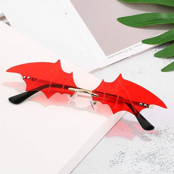 

fashion sunglasses men frameless retro bat-shaped glasses trend metal style ladies sunglasses brand designer uv400, White;black