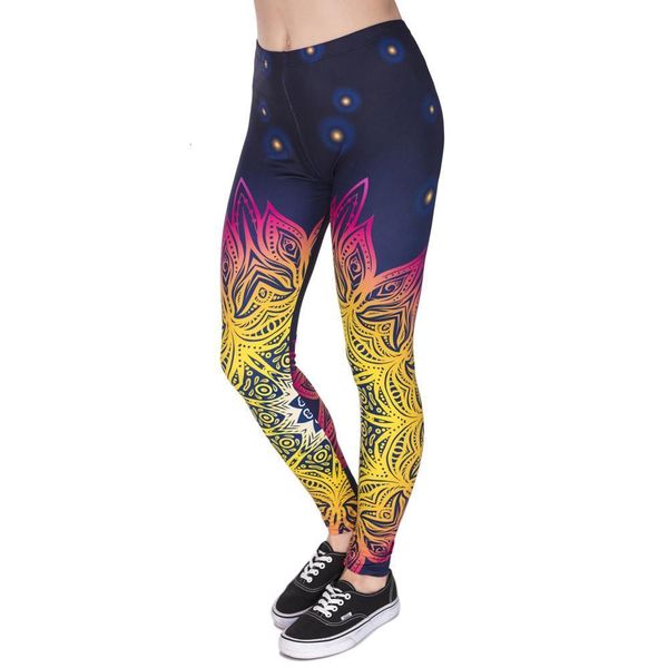 

женская мода legins mandala огни 3d печать sexy legging высокой талией мягкая женщина гетры перевозка груза падения, Black