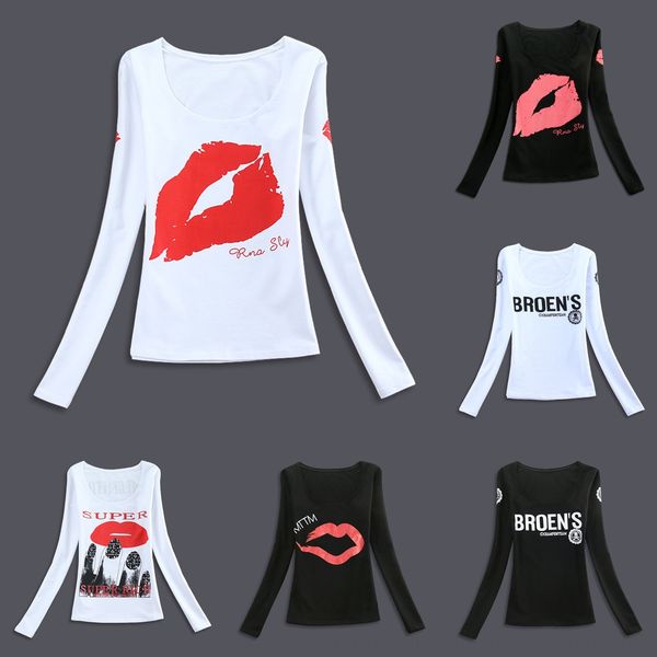 

pure cotton t- long sleeve t-shirt women's body-building 2020 spring tight show thin big round neck low chest bottoming shirt trend zoo, White