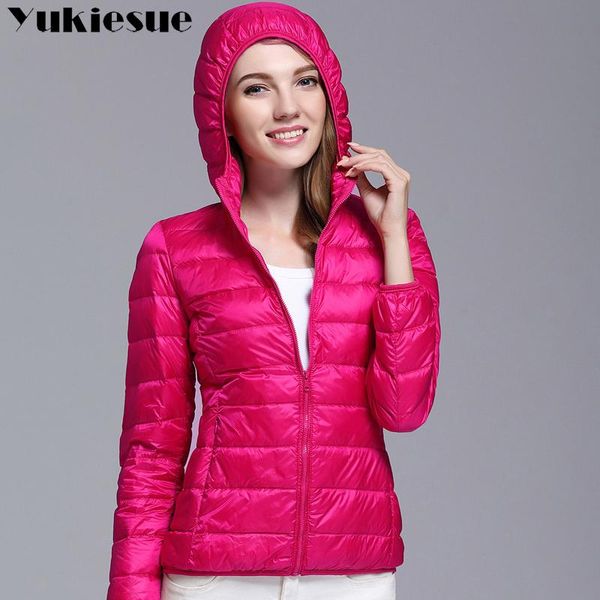 

2020 ladies winter warm coat woman light 90% white duck down jackets women hooded parka female jackets windproof ourwear, Black