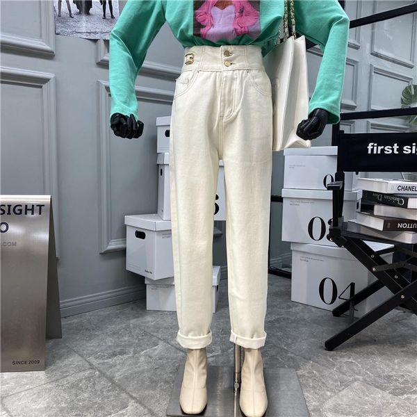 

2020 new fashion casual women's clothing high waist slim jeans autumn and winter wild straight wide leg trousers plus, Blue