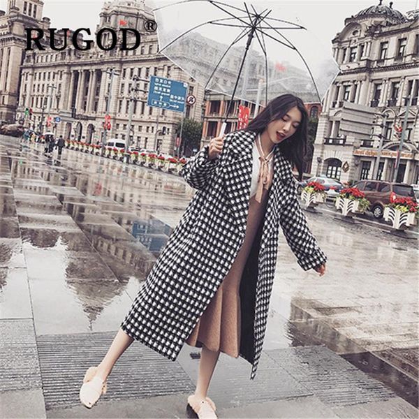 

rugod korean new style chic swallow gird turndown collar vintage long woolen elegant coat ladies winter for women fashion1, Black