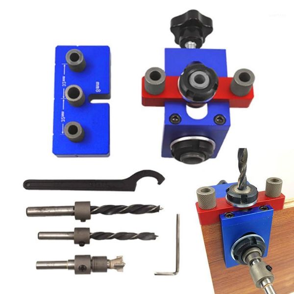 

woodworking doweling jig pocket hole drilling locator jig kit w/ 8/10mm drill bit vertical drill guide hole puncher locator tool1