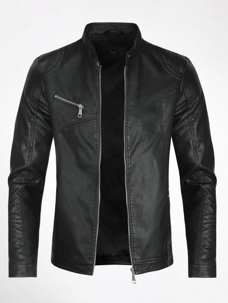 

cloudstyle men zip up pu leather solid jacket v8ba#, Black;brown