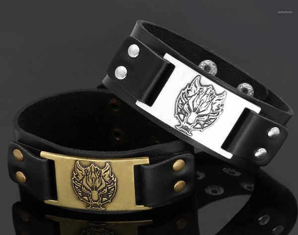 

men viking wolf head leather amulet bracelet jewlery -fit 20cm- 25cm1, Black