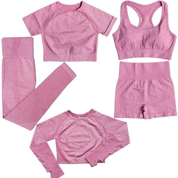 

women seamless yoga set workout sport wear gym clothing fitness short/long sleeve crop high waist leggings pant sports suits kg-499, White;red