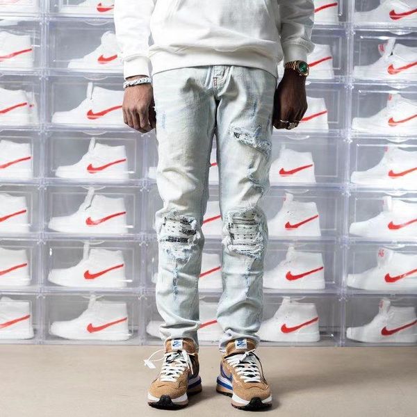 

k12593 fashion men's jeans 2021 runway european design party style men's clothing, Blue