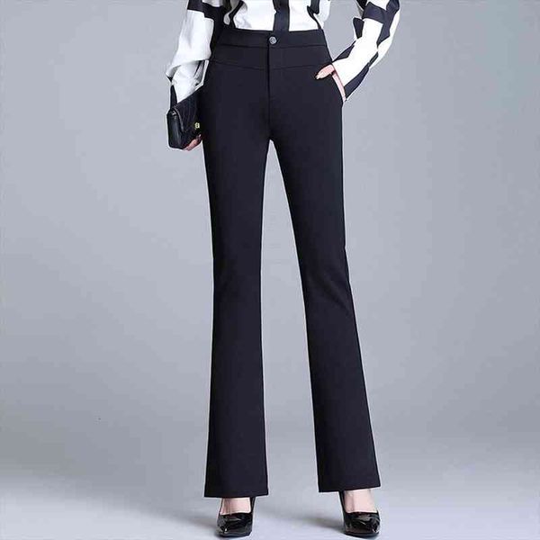 

plus size flare pants for women elastic high waist pants trousers ladies office formal female casual pantalon femme, Black;white
