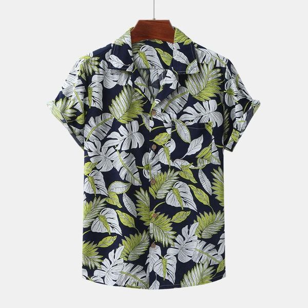 

feitong mens short sleeve hawaiian shirt men leaf printed large size short sleeve casual summer 2020 beach shirts1, White;black