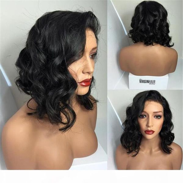 

full lace wigs brazilian short wavy bob full lace human hair wigs for black women short bob lace front wigs, Black;brown