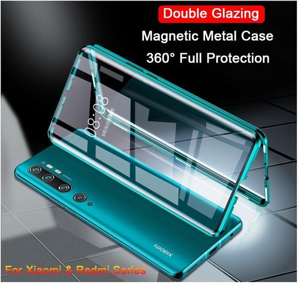 

double sided magnetic metal case for xiaomi mi 9 se cc9 a3 lite poco f1 9t glass cover for redmi qylfvm