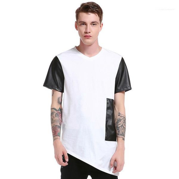 

patchwork t-shirts fashion natural color tees casual v neck short sleeve tees mens clothing mens designer, White;black
