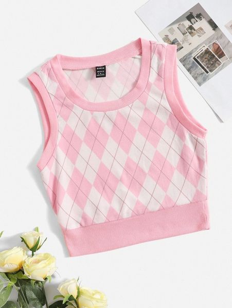 

argyle print tank u0dx#, White
