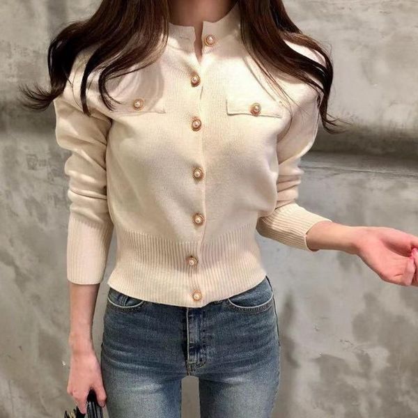 

fashion women cardigan sweater spring knitted long sleeve short coat casual single breasted korean slim chic ladies top, White