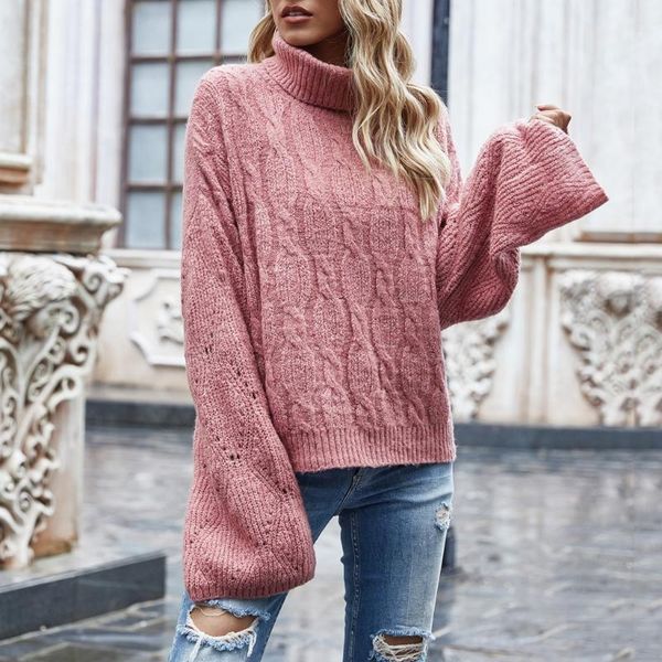 

women turtleneck solid color flare sleeve sweater women long sleeve loose plus size casual knited pullover sweaters pull femme1, White;black