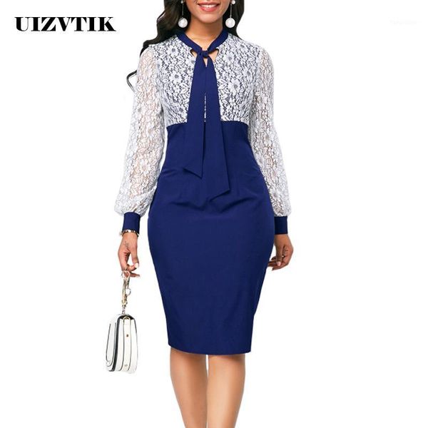 

white lace summer autumn dress women 2019 casual plus size slim office bodycon dresses elegant long sleeve party dress 5xl1, Black;gray