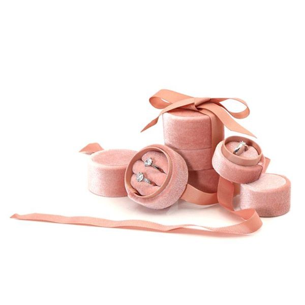 

pendant necklace jewelry box round bowknot wedding ring box earrings display case, Pink;blue