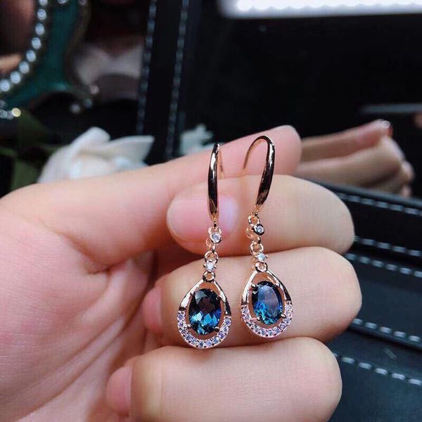 

gorgeous rose gold plated drop earrings luxury blue cz stone dangle earrings for women wedding party fashion jewelry gift m2t761, Silver