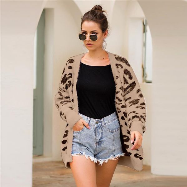 

minboutique fashion girl vintage leopard women long cardigan autumn winter casual single breasted knitted sweater coat, White;black
