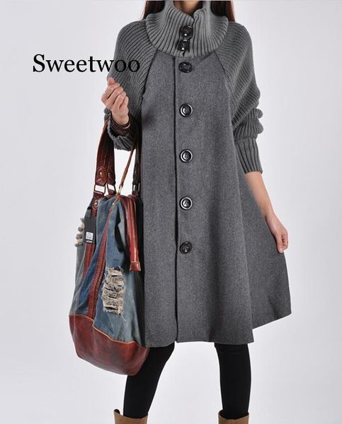 

women's trench coats autumn warm fashion woolen coat female single-breasted windbreaker winter cloak knit long-sleeved high, Tan;black