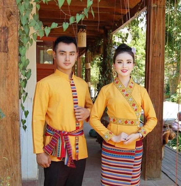 

south west asia thailand laos uniform yellow long sleeve skirt collocation suits for men and women1, Red