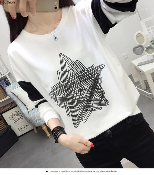 

houthion women's sweater the new fashion casual temperament loose slim all-match printing round neck long sleeve women1, White;black