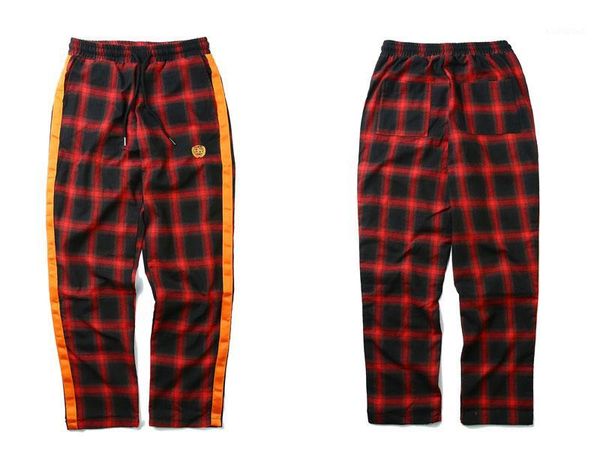 

side ribbon plaid pants 2019 hip hop casual embroidery drawstring waist trousers streetwear fashion jogger sweatpants1, Black