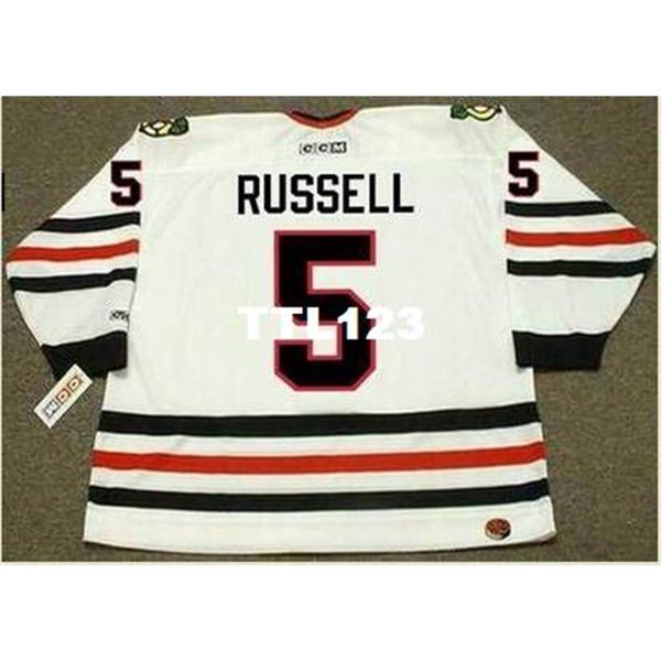 

mens #5 phil russell chicago blackhawks 1977 ccm retro home hockey jersey or custom any name or number retro jersey, Black