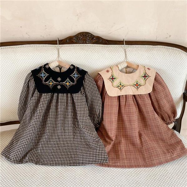 

girl's dresses 2021 korea style girls embroidery plaid dress fashion winter cotton full sleeve kids clothes 1-6 years1, Red;yellow