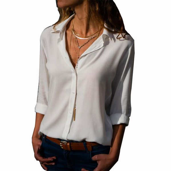 

short and long sleeves in plain color women's shirts, White