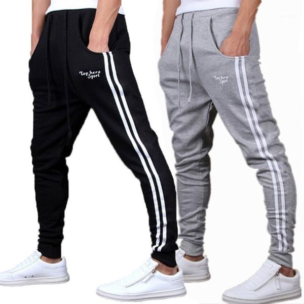 

zogaa plus size mens joggers pants striped slim fitted pants spring summer mens fashion skinny sweatpants gyms fitness trousers1, Black