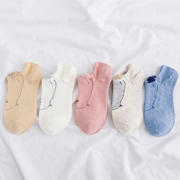 

весна и осень женской мультфильм хлопок лодка хлопок stereo носки животных уши plush лодка носки bokaq, Black