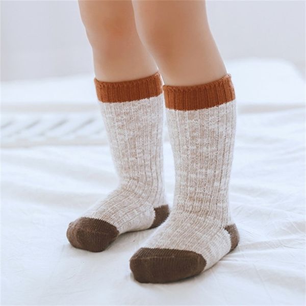 

wool warm for baby winter ankle girls boys thick anti-slip rubber sole floor kids infant newborn socks sokken y201009, Pink;yellow