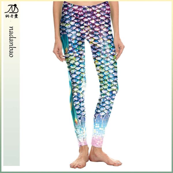 

overseas women's printed fishscale mermaid leggings, Black