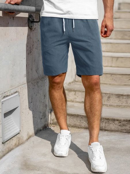 

men solid drawstring waist shorts g7c2#, Black