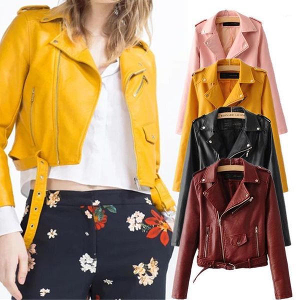 

vogue autumn leather jacket women short faux soft zipper motorcycle pu leather jacket ladies basic street coat1, Black;brown