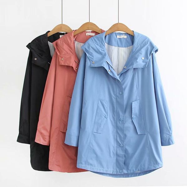 

2021 new new spring autumn trench coats women's hooded long-sleeved windbreaker female outerwear thin coat j222 pdna, Black;brown
