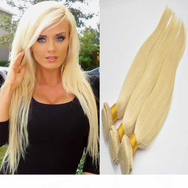 

613 platinum blonde human hair weave weft 3pcs lot straight unprocessed 10a 100% virgin hair blonde brazilian hair, Black