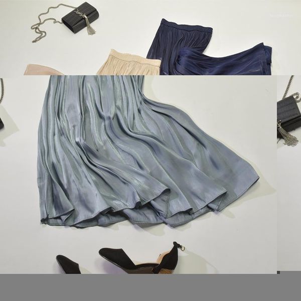 

silk satin skirt midi woman 2019 cusual women skirt pleated korean style chiffon beach summer skirts womens with elastic waist1, Black