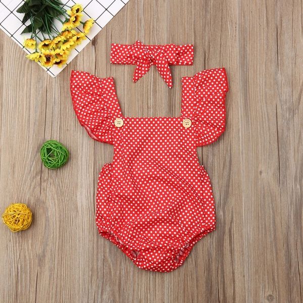 

cute dot girls romper 2pcs baby girls clothes jumpsuit romper + headband 0-24m fashion infant toddler newborn outfits set 201029, Blue