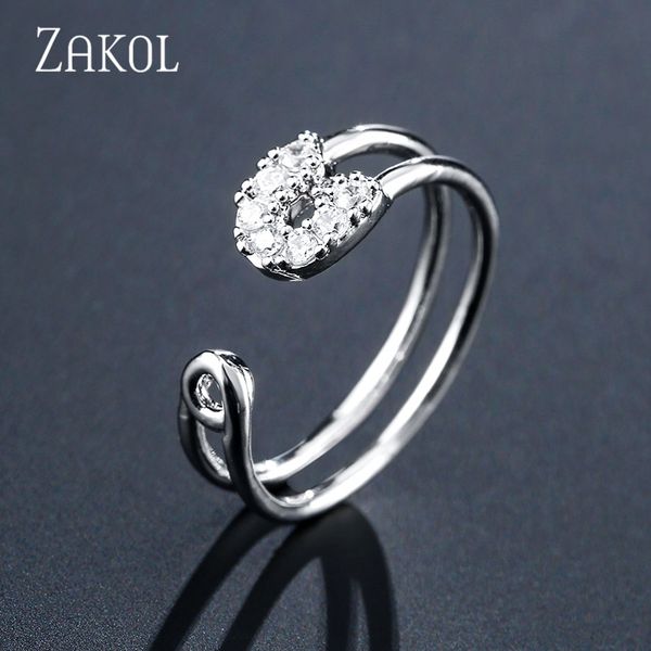 

new pave setting cubic zircon pin open rings for women fashion adjustable party wedding accessory fsrp2115, Silver