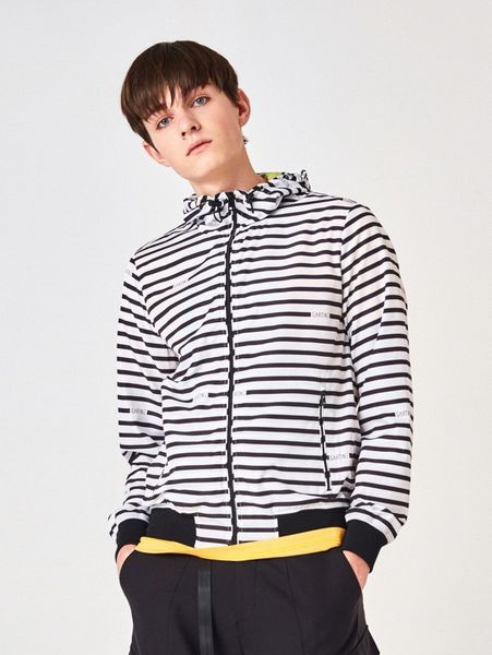 

men striped letter graphic drawstring hooded jacket y2p7#, Black;brown