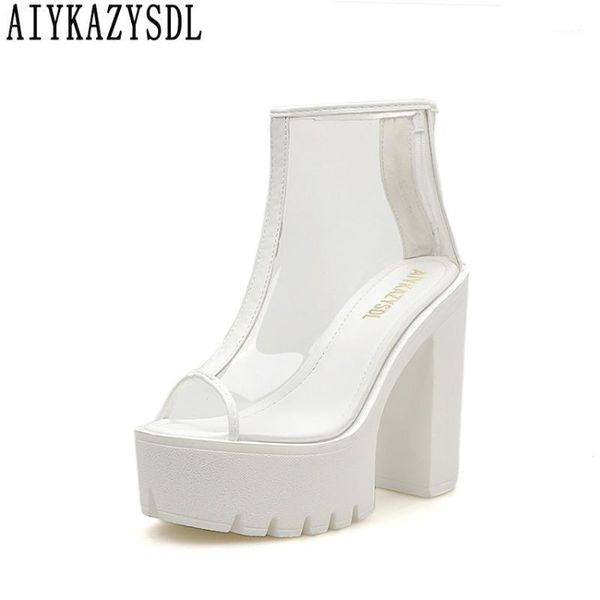 

aiykazysdl women clear shoes peep toe ankle boots transparent bootie gladiator shoes platform ultra very high heel thick hees1, Black
