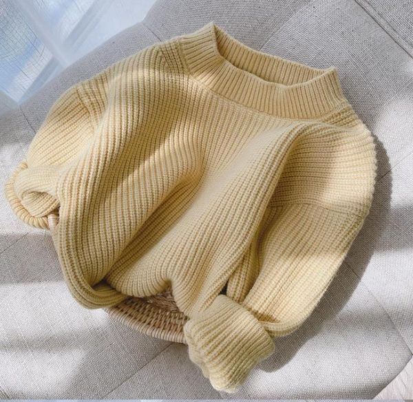 

children kids sweater infant baby low collar solid color pullover striped pit bar long sleeve knitted sweaters, Blue