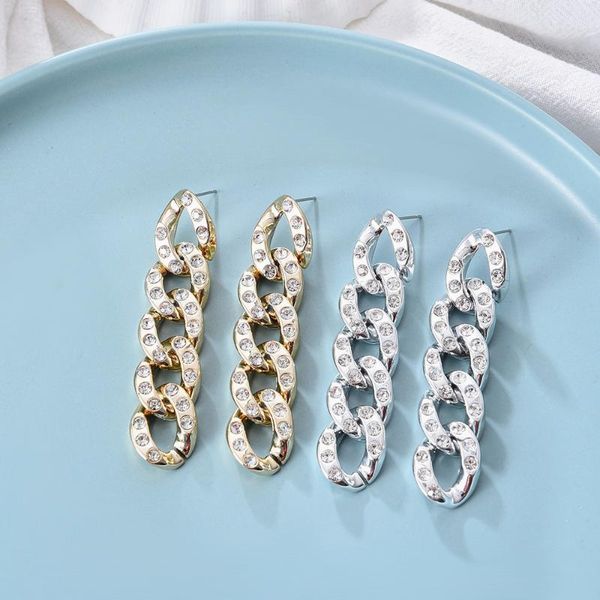 

dangle & chandelier punk acrylic thick gold chain big earrings for women shiny full rhinestone fashion jewelry statement brincos, Silver