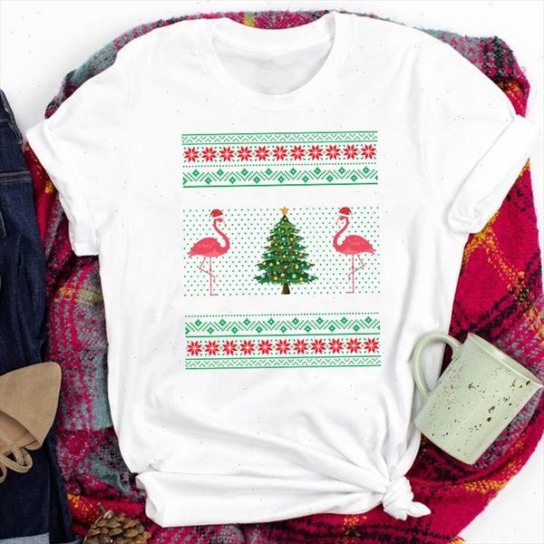 

tees for women lady girl 90s flamingo animal cartoon winter merry christmas print tshirt clothes graphic female t t shirt, White